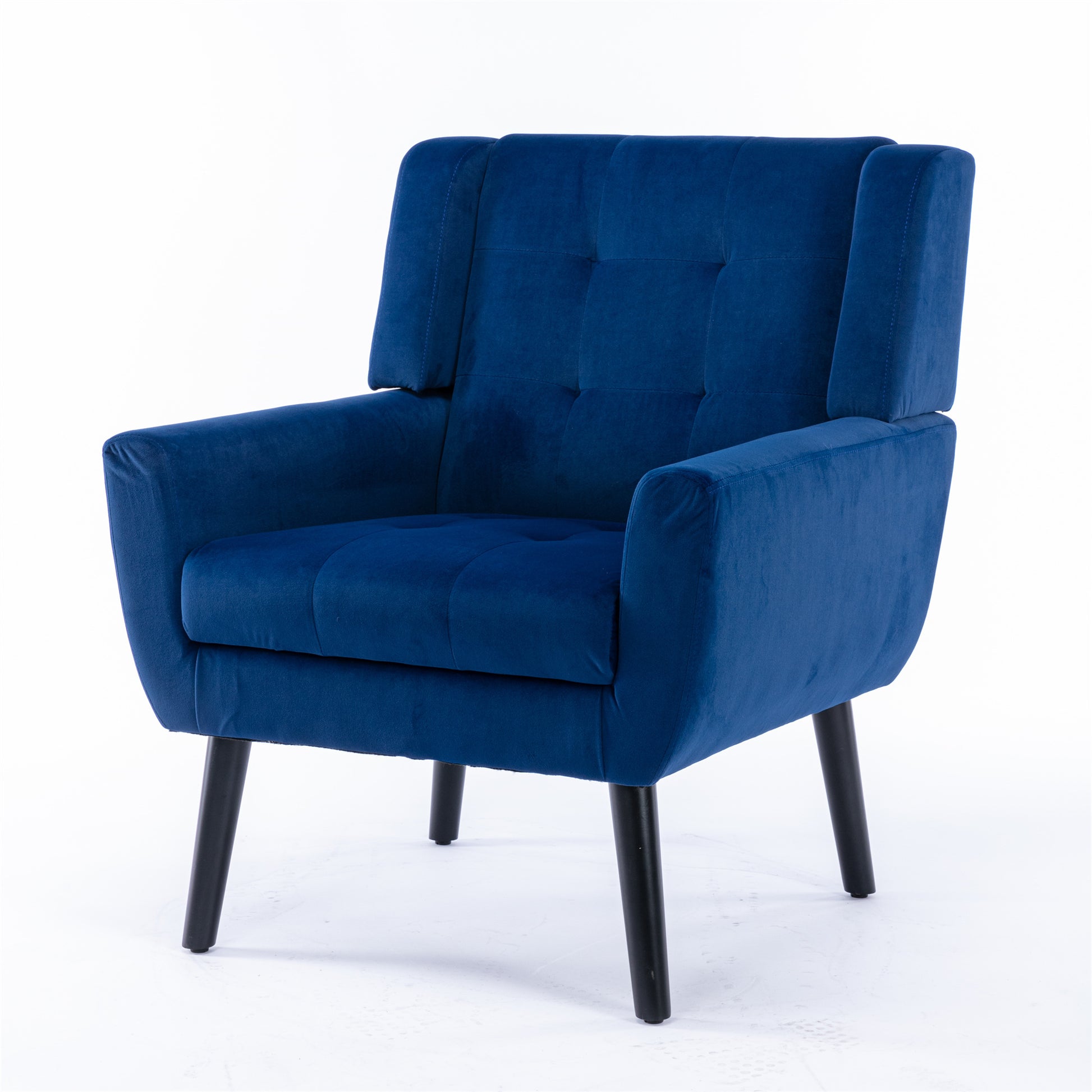 Modern Soft Velvet Material Ergonomics Accent Chair Living Room Chair Bedroom Chair Home Chair With Black Legs For Indoor Home Blue Foam Upholstered