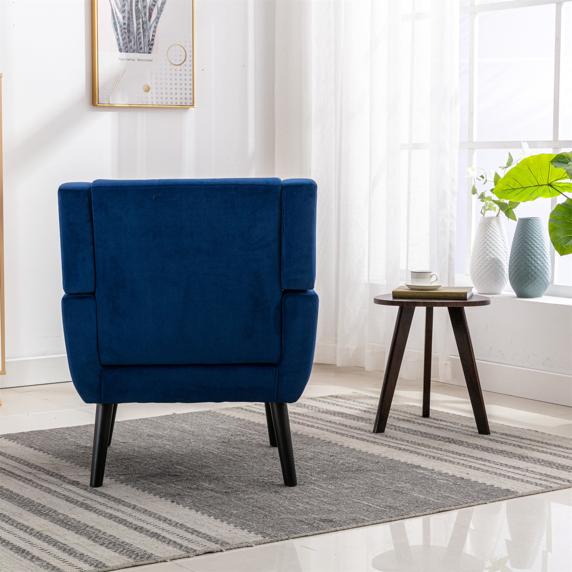Modern Soft Velvet Material Ergonomics Accent Chair Living Room Chair Bedroom Chair Home Chair With Black Legs For Indoor Home Blue Foam Upholstered