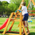 Wooden Swing Set With Slide, Outdoor Playset Backyard Activity Playground Climb Swing Outdoor Play Structure For Toddlers, Ready To Assemble Wooden Swing N Slide Set Kids Climbers Natural Solid Wood
