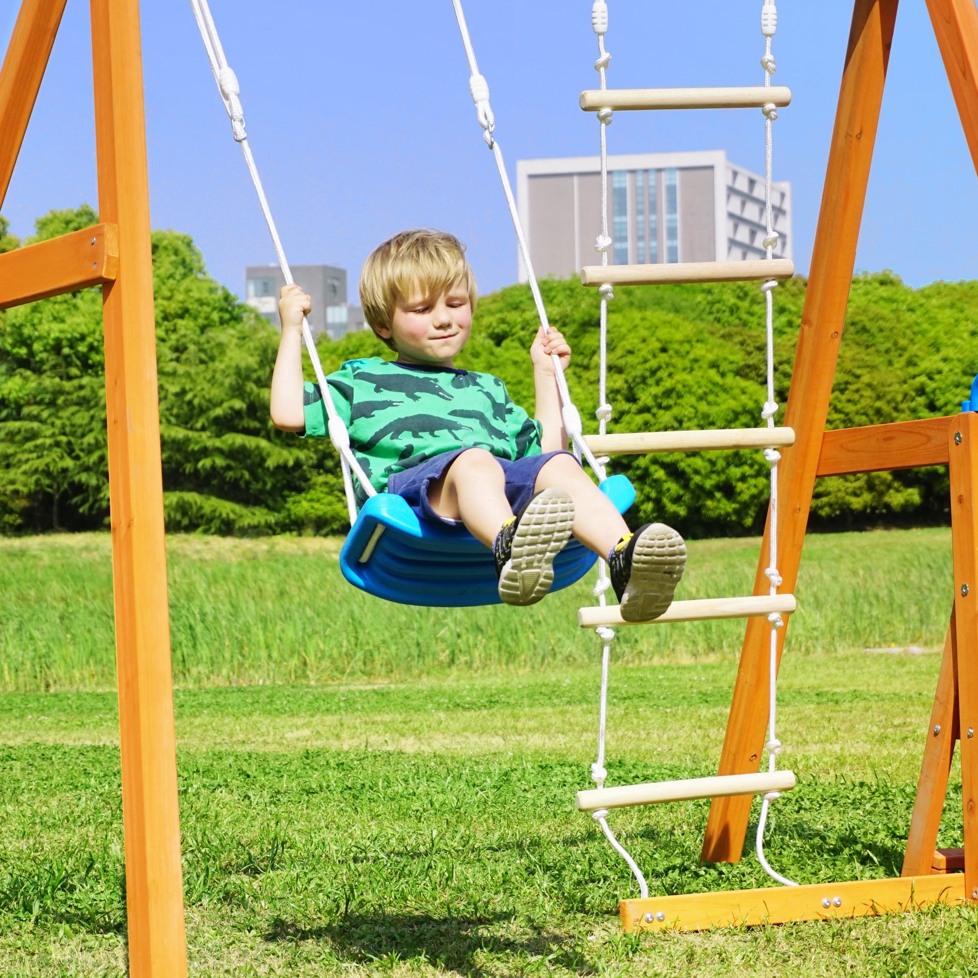 Wooden Swing Set With Slide, Outdoor Playset Backyard Activity Playground Climb Swing Outdoor Play Structure For Toddlers, Ready To Assemble Wooden Swing N Slide Set Kids Climbers Natural Solid Wood