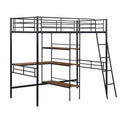 Twin Size Metal Loft Bed And Built In Desk And Shelves,Black Old Dku:Wf280270Aab Twin Black Metal