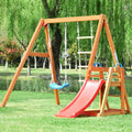 Wooden Swing Set With Slide, Outdoor Playset Backyard Activity Playground Climb Swing Outdoor Play Structure For Toddlers, Ready To Assemble Wooden Swing N Slide Set Kids Climbers Natural Solid Wood