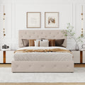 Queen Size Upholstered Platform Bed With A Hydraulic Storage System Beige Beige Upholstered