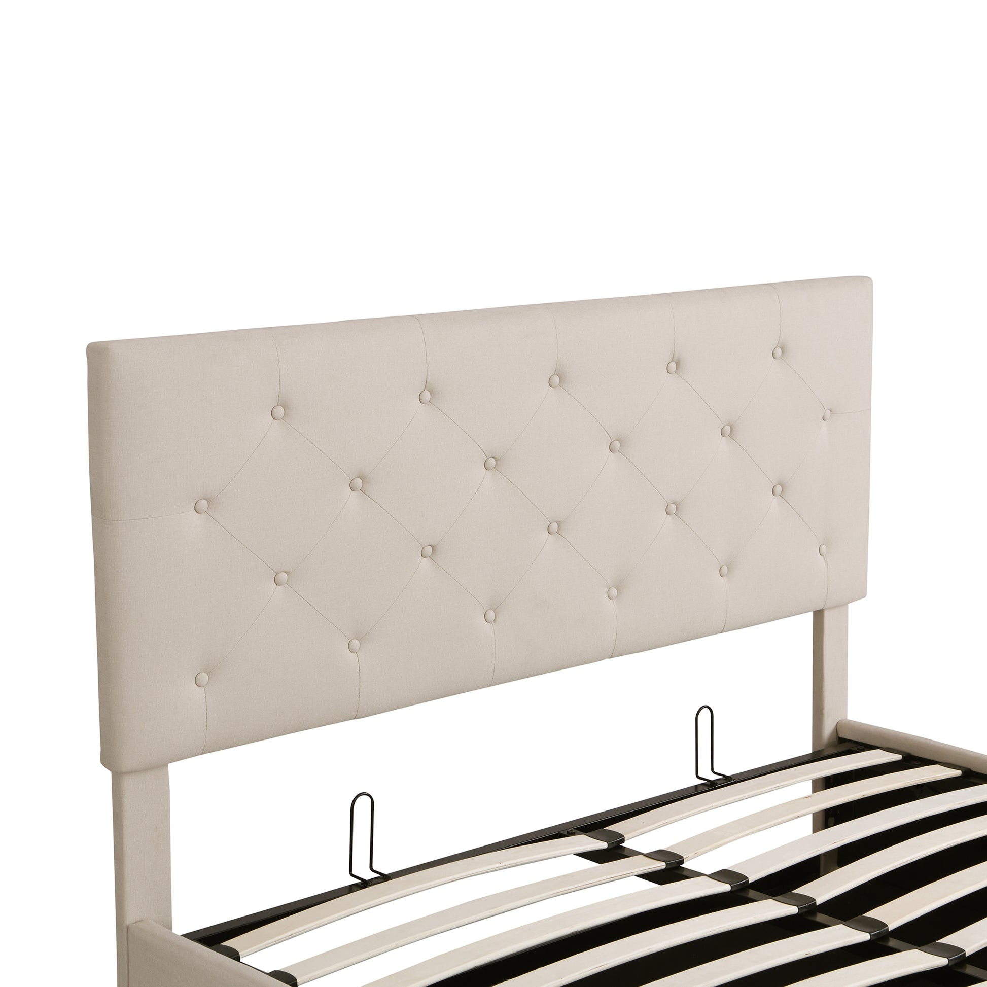 Queen Size Upholstered Platform Bed With A Hydraulic Storage System Beige Beige Upholstered