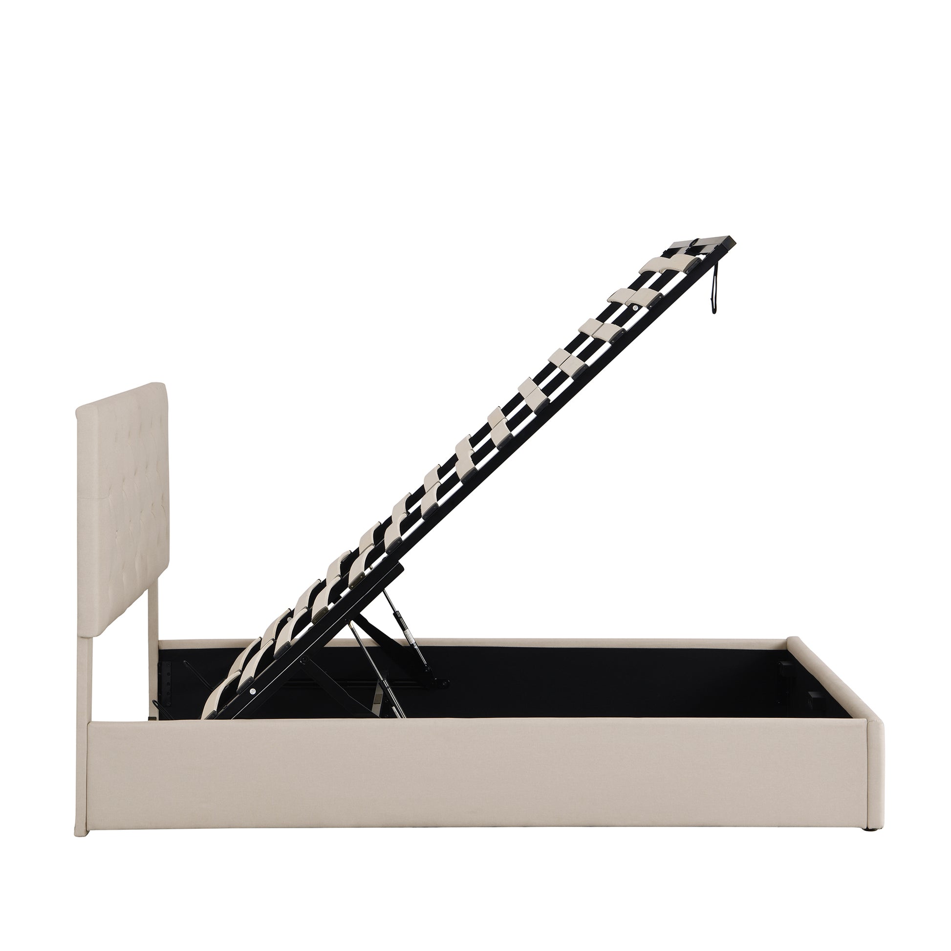 Queen Size Upholstered Platform Bed With A Hydraulic Storage System Beige Beige Upholstered