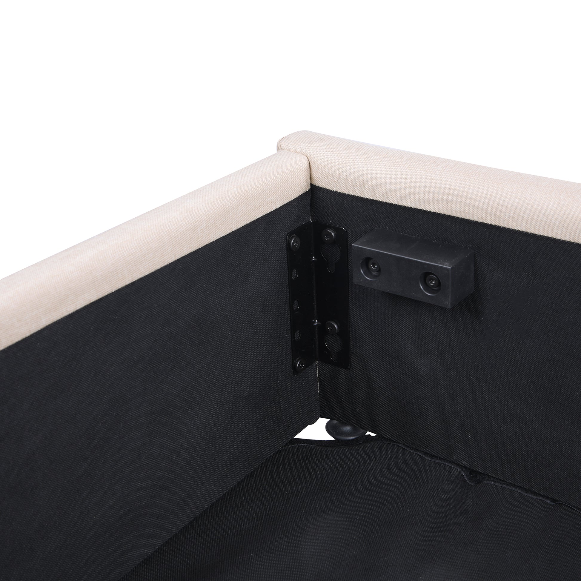 Queen Size Upholstered Platform Bed With A Hydraulic Storage System Beige Beige Upholstered