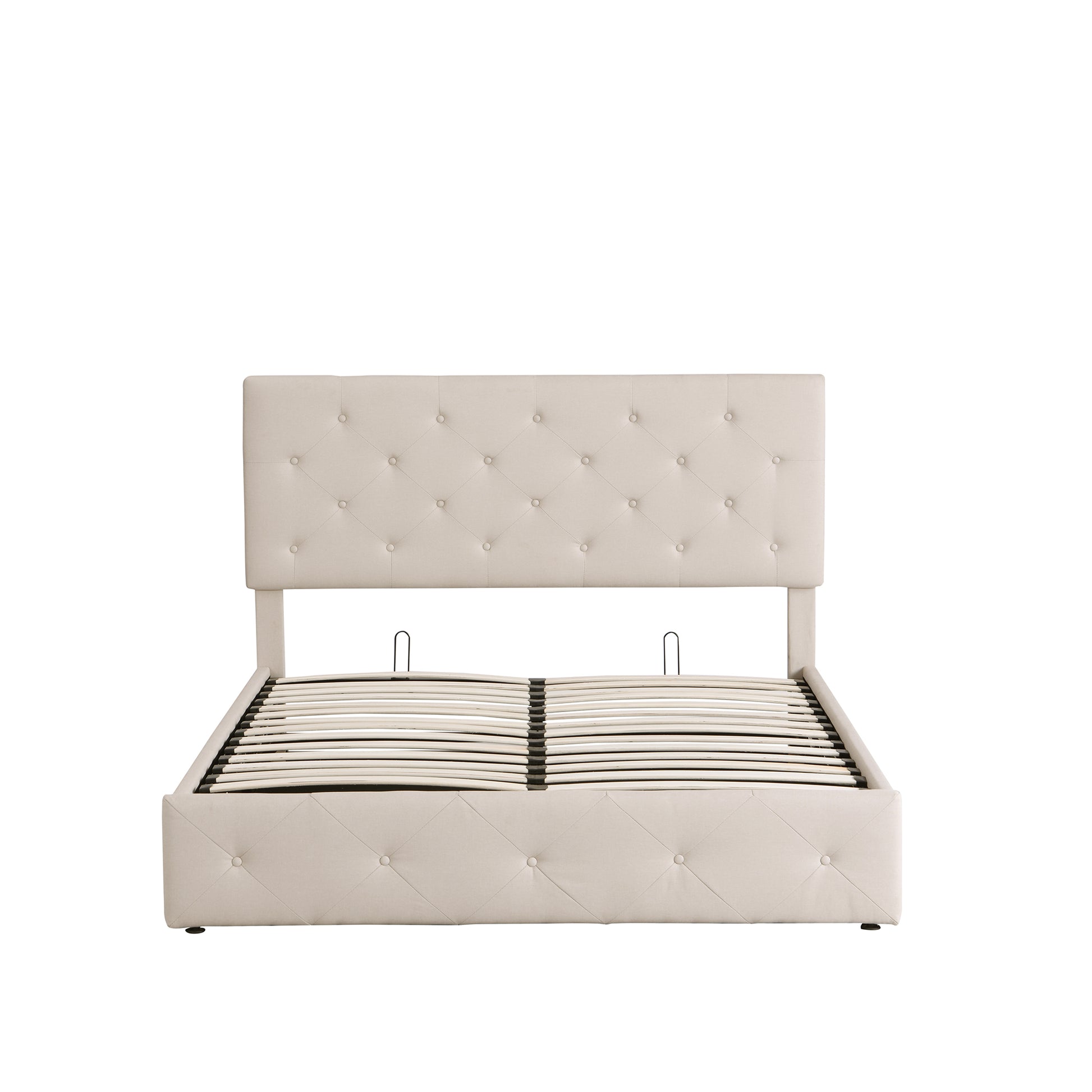 Queen Size Upholstered Platform Bed With A Hydraulic Storage System Beige Beige Upholstered
