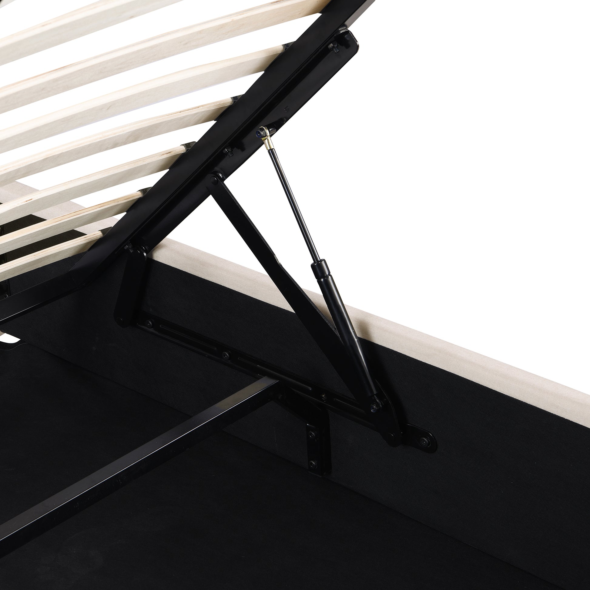 Queen Size Upholstered Platform Bed With A Hydraulic Storage System Beige Beige Upholstered