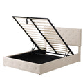 Queen Size Upholstered Platform Bed With A Hydraulic Storage System Beige Beige Upholstered