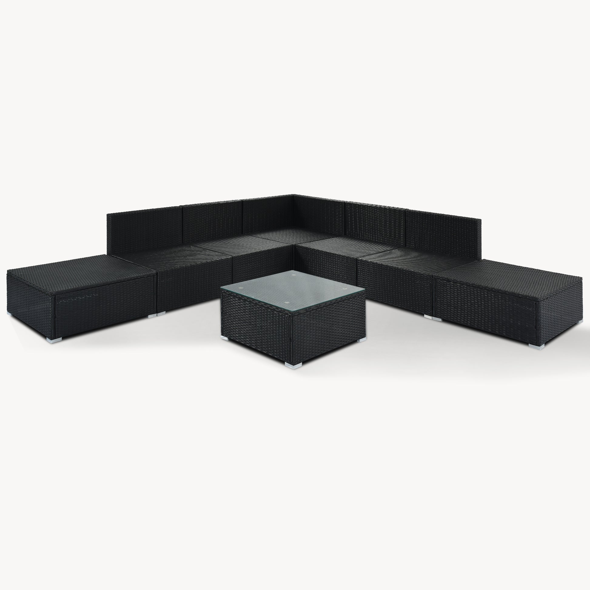 8 Pieces Outdoor Patio Furniture Sets, Garden Conversation Wicker Sofa Set, Single Sofa Combinable, Gray Cushions Black Wicker Yes Gray Wicker