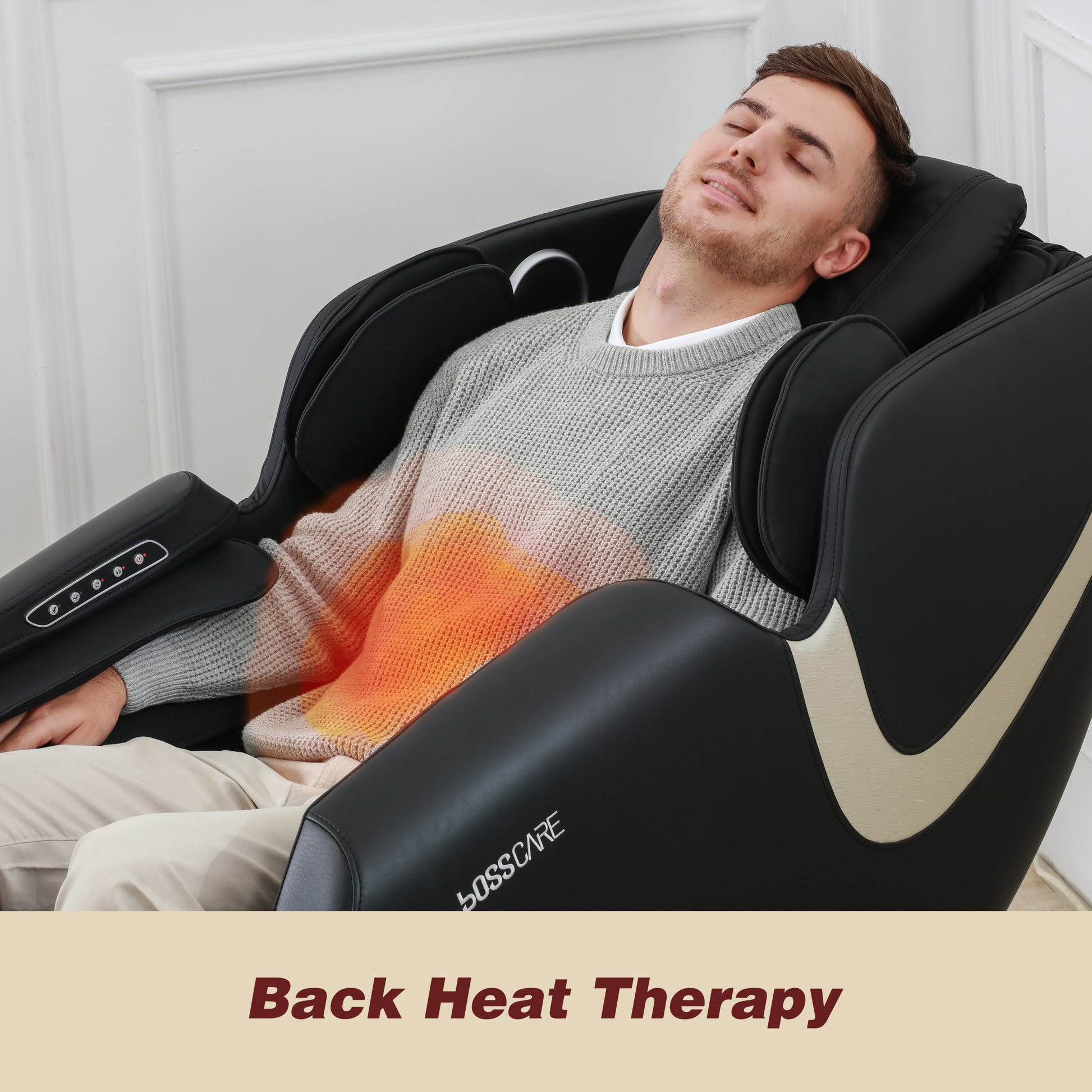 Bosscare Massage Chair Recliner With Zero Gravity Airbag Massage Bluetooth Speaker Foot Roller Black Black Leather Leather