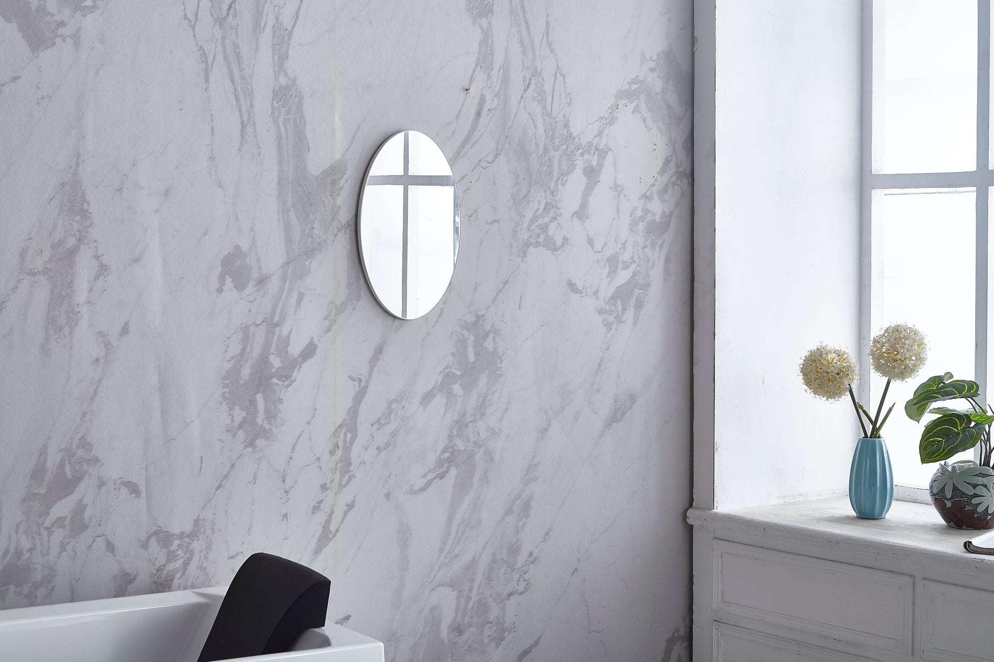Frameless Beveled Wall Mounted Bathroom Mirror, Hd Makeup Mirror, 25" Round Mirror White Mdf