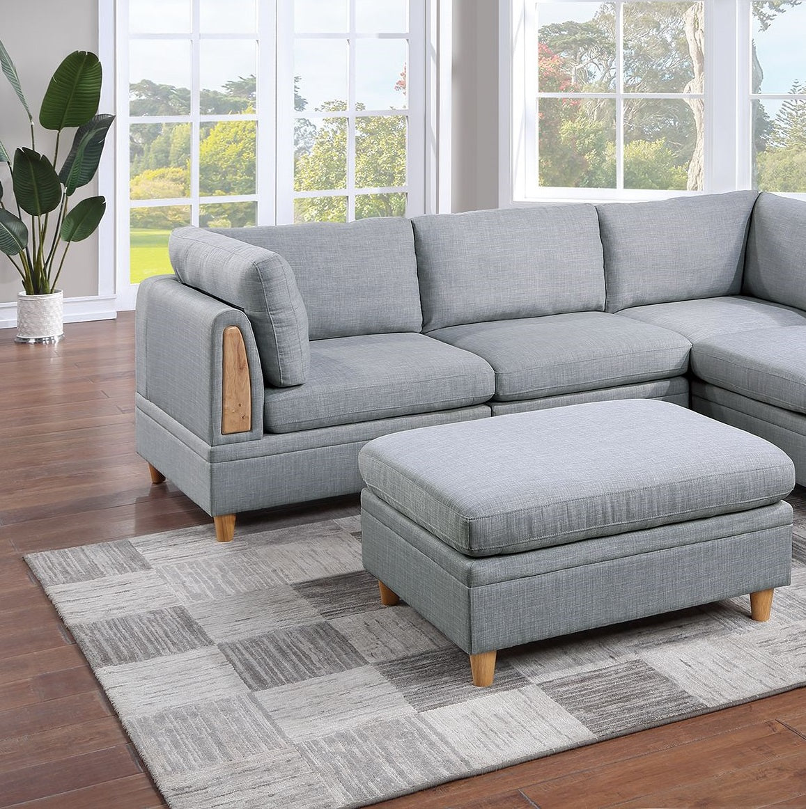 Living Room Furniture Ottoman Light Grey Dorris Fabric 1Pc Cushion Ottomans Wooden Legs Light Grey Primary Living Space Grey Modern,Transitional Rectangle Fabric