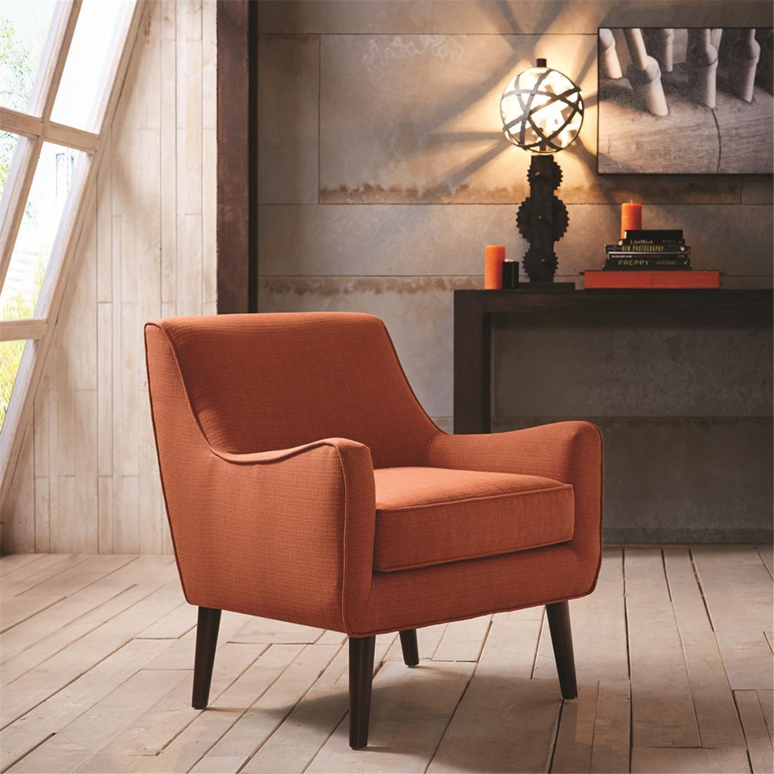 Mid Century Accent Chair Burnt Orange Polyester