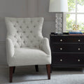Hannah Button Tufted Wing Chair Ivory Solid Wood
