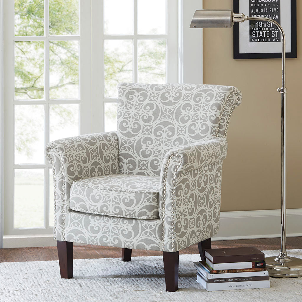 Brooke Tight Back Club Chair Grey Multi Solid Wood