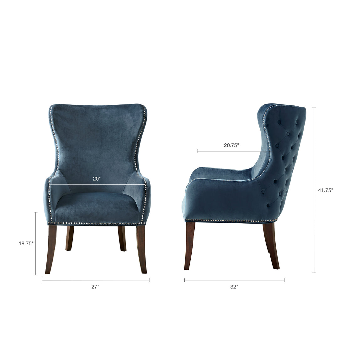 Button Tufted Back Accent Chair Blue Polyester