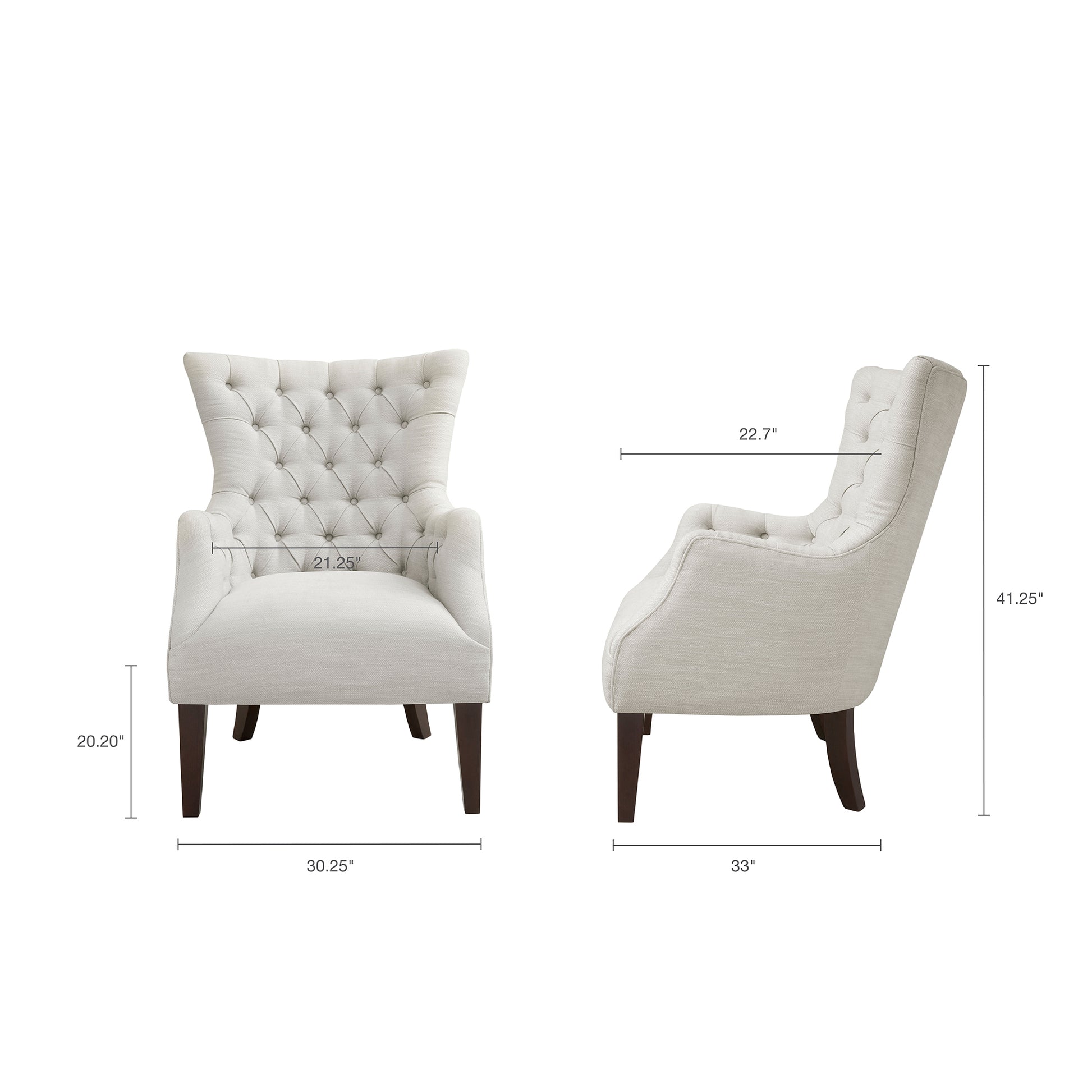 Hannah Button Tufted Wing Chair Ivory Solid Wood