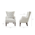 Hannah Button Tufted Wing Chair Ivory Solid Wood