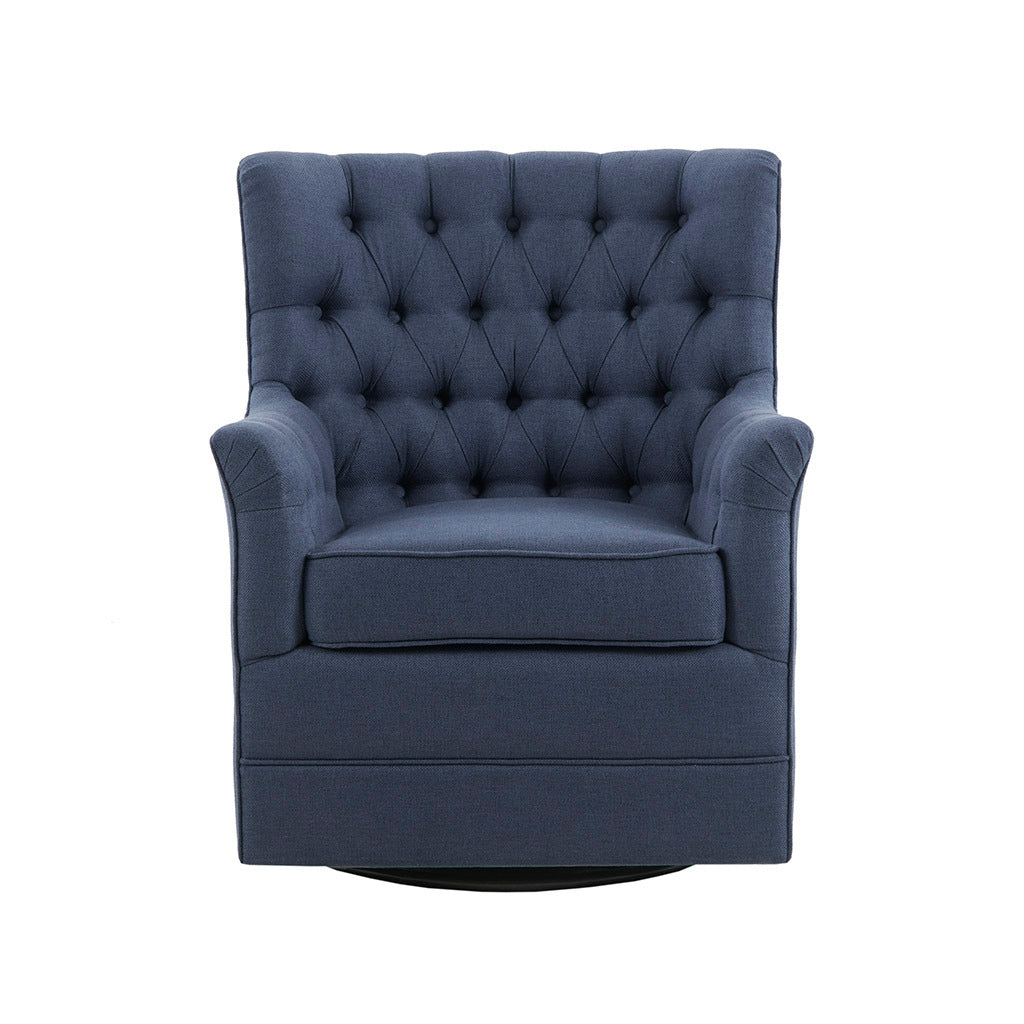 Mathis Swivel Glider Chair Blue Solid Wood