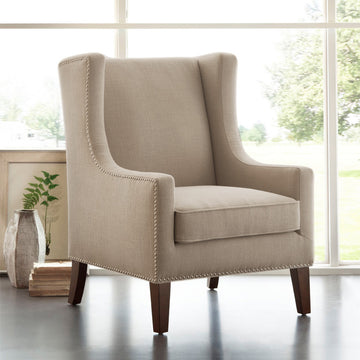 Barton Wing Chair Beige Solid Wood