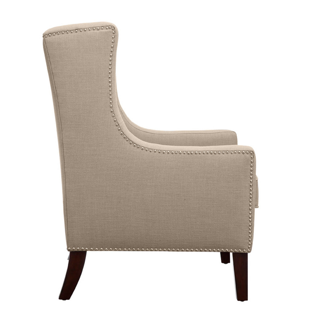 Barton Wing Chair Beige Solid Wood