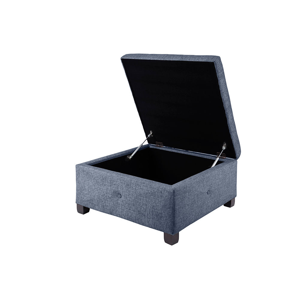 Soft Close Storage Ottoman Blue Polyester