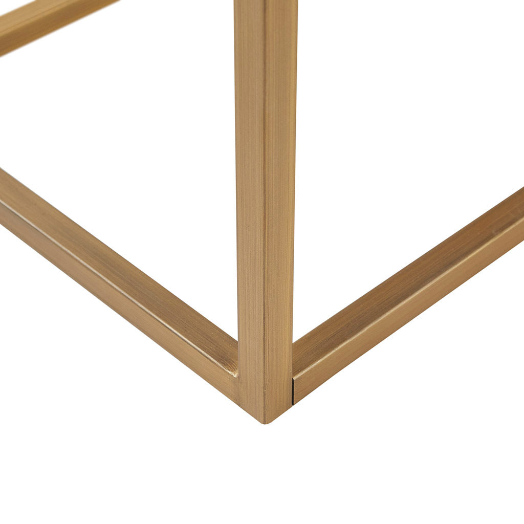 Button Tufted Upholstered Metal Base Accent Bench Brown Antique Bronze Polyester