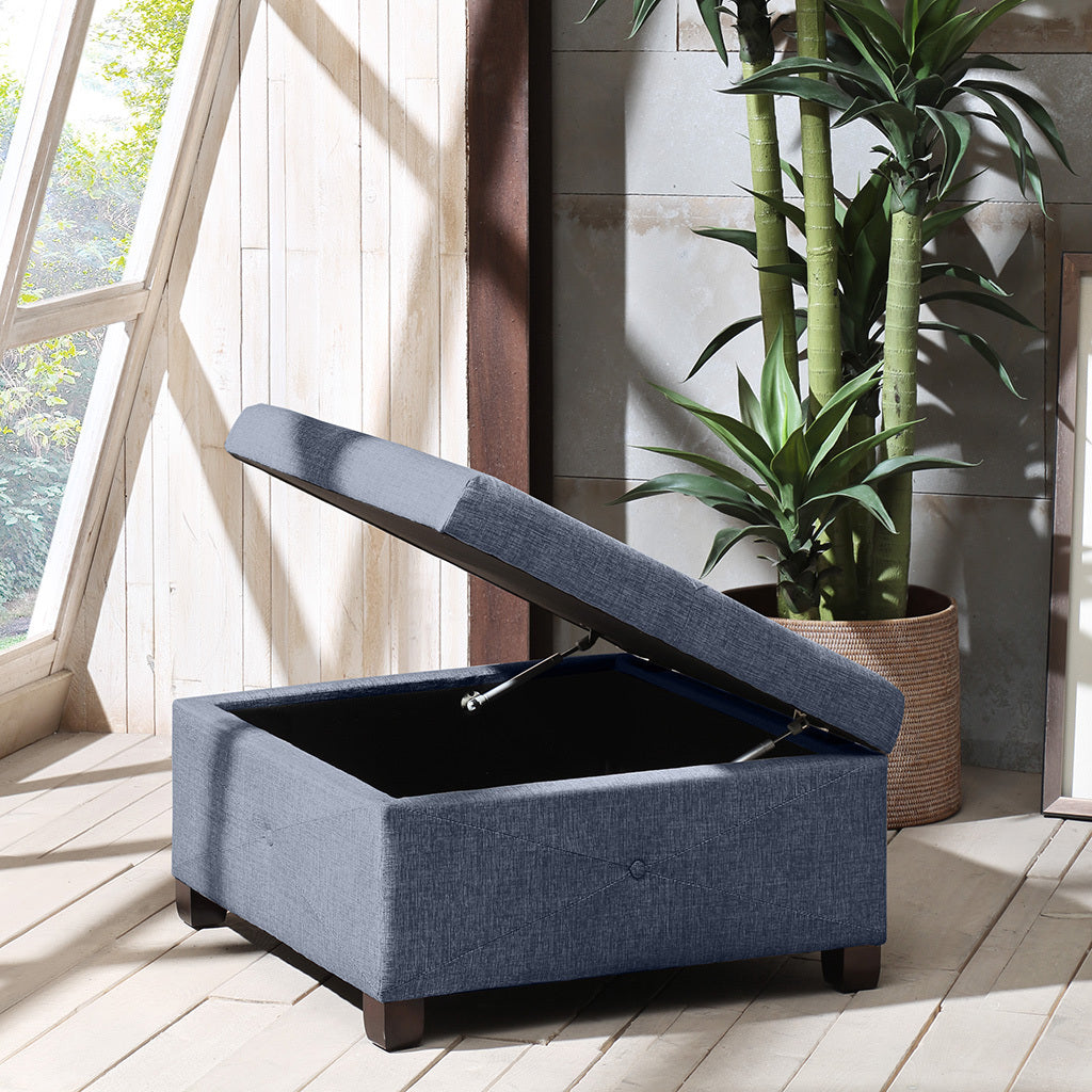 Soft Close Storage Ottoman Blue Polyester