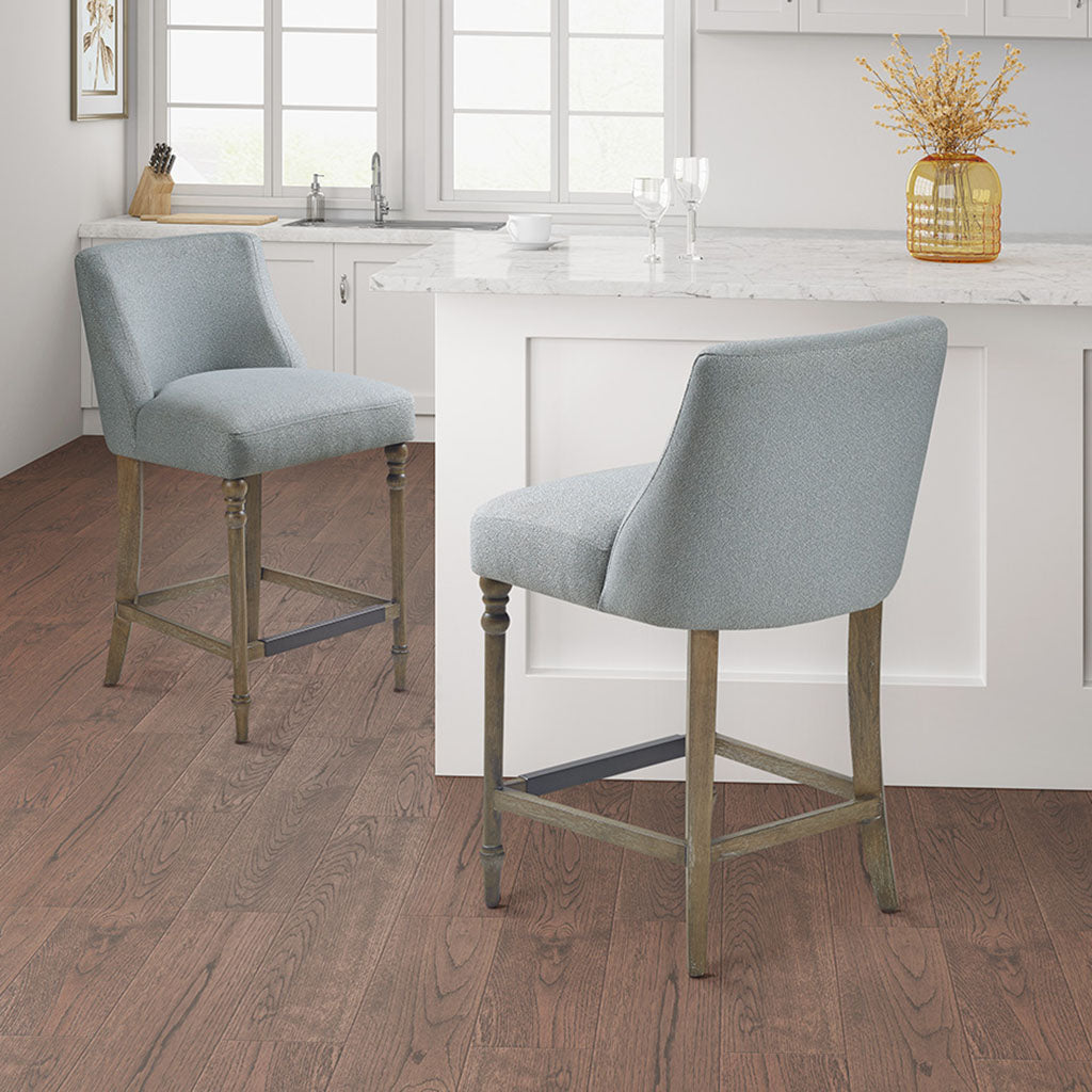 25" Upholstered Counter Stool Blue Polyester