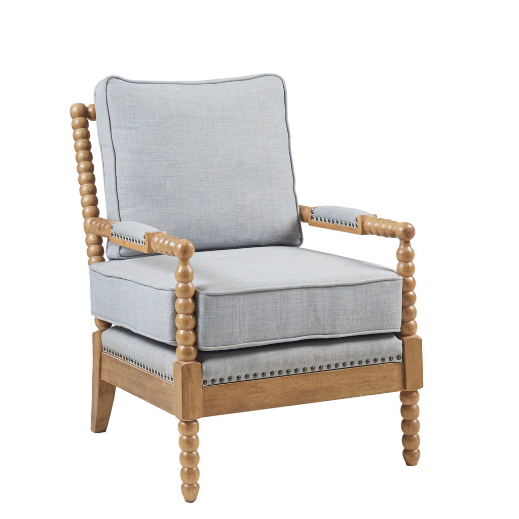 Accent Arm Chair Light Blue Camel Oak Polyester