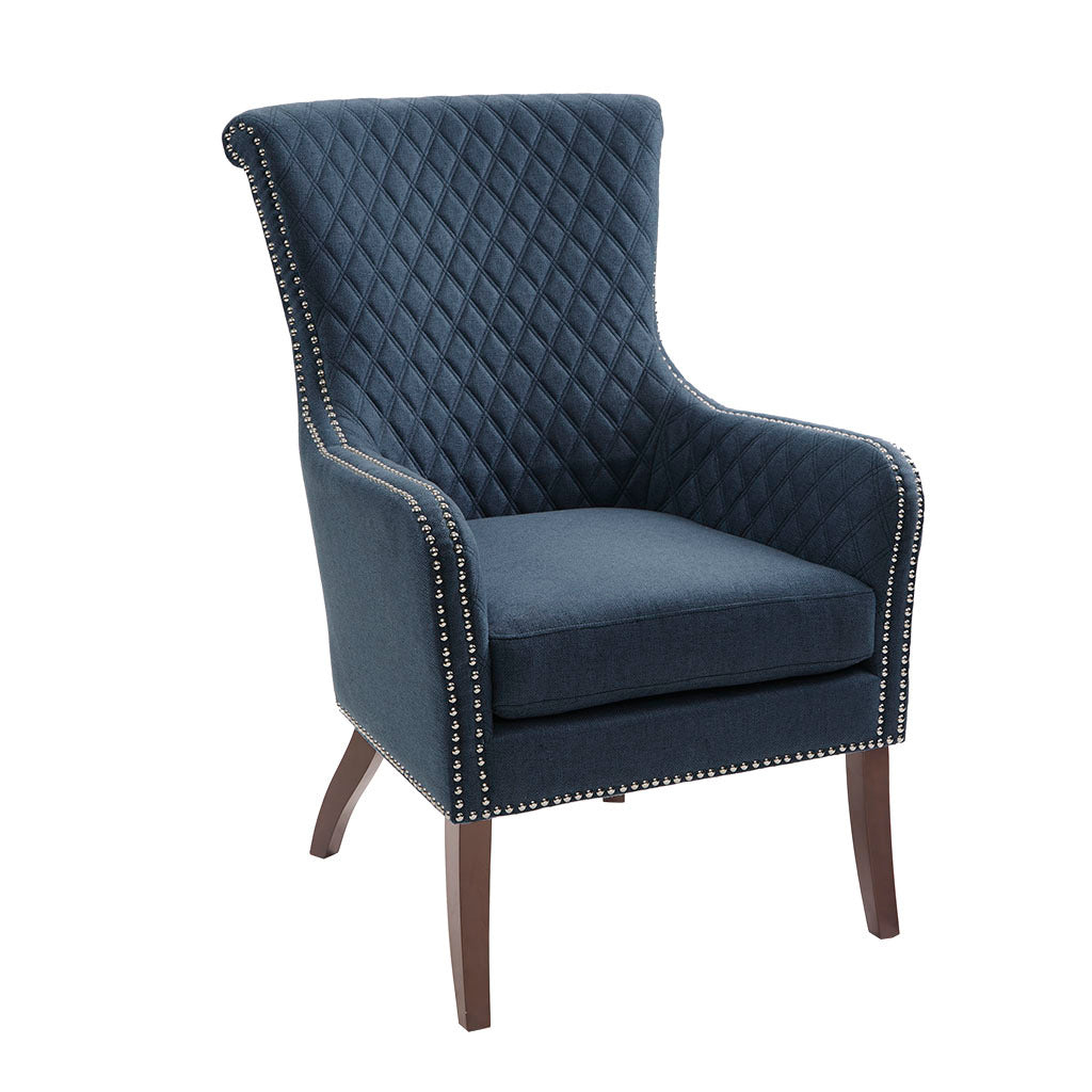 27" Accent Chair,Wood High Density Foam Modern Style For Living Room, Blue Dark Blue Solid Wood