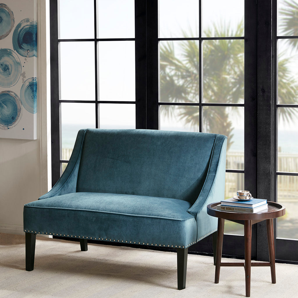 44" Settee,Polyester Fabric Rich Upholstery Modern Style For Living Room,Blue Blue Solid Wood