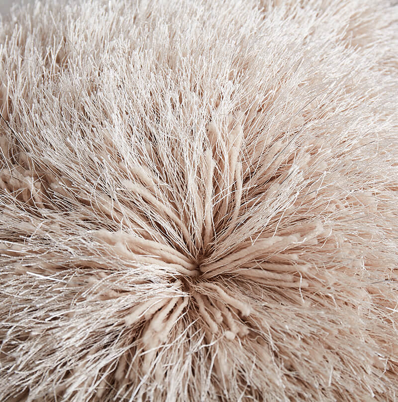 "Decorative" Shaggy Pillow With Lurex 18 In X 18 In Beige Polyester