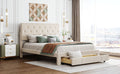 Queen Size Storage Bed Velvet Upholstered Platform Bed With A Big Drawer Beige Beige Velvet