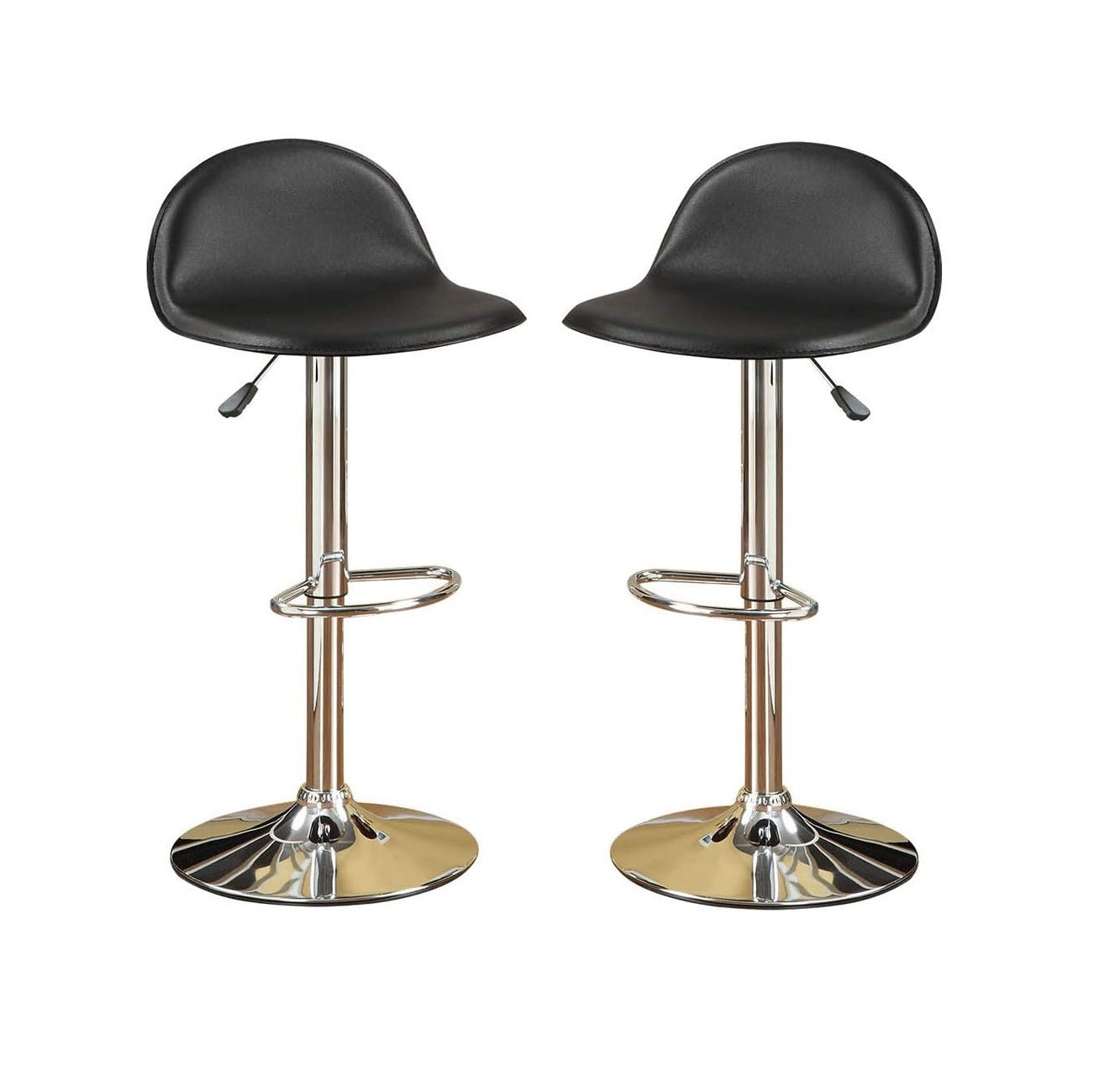 Black Faux Leather Stool Adjustable Height Chairs Set Of 2 Chair Kitchen Island Stools Chrome Base Pvc Dining Furniture Black Dining Room Contemporary,Modern Bar Stools Metal