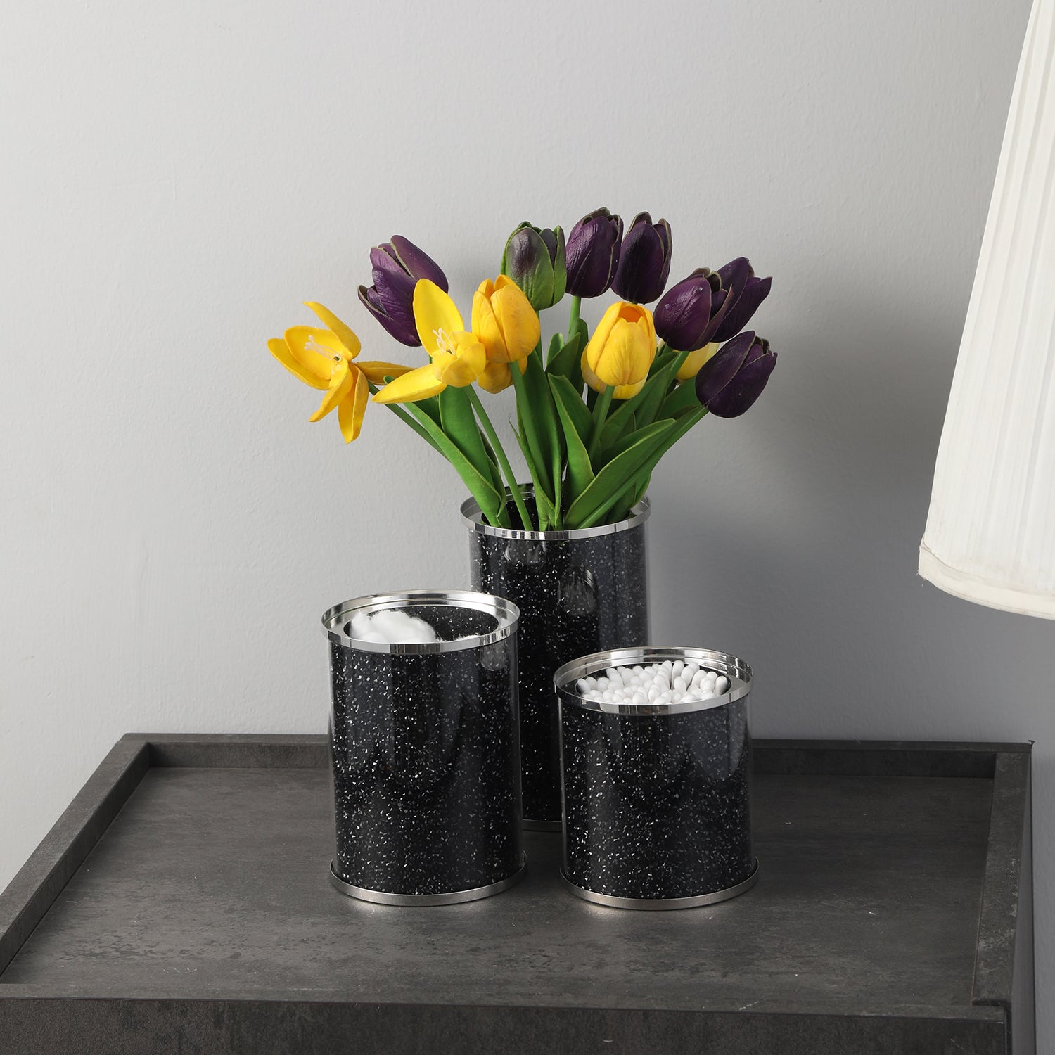 Ambrose Exquisite Three Glass Canister Set In Gift Box Black Glass