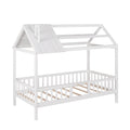 Twin Size Wood House Bed With Fence, White White Solid Wood