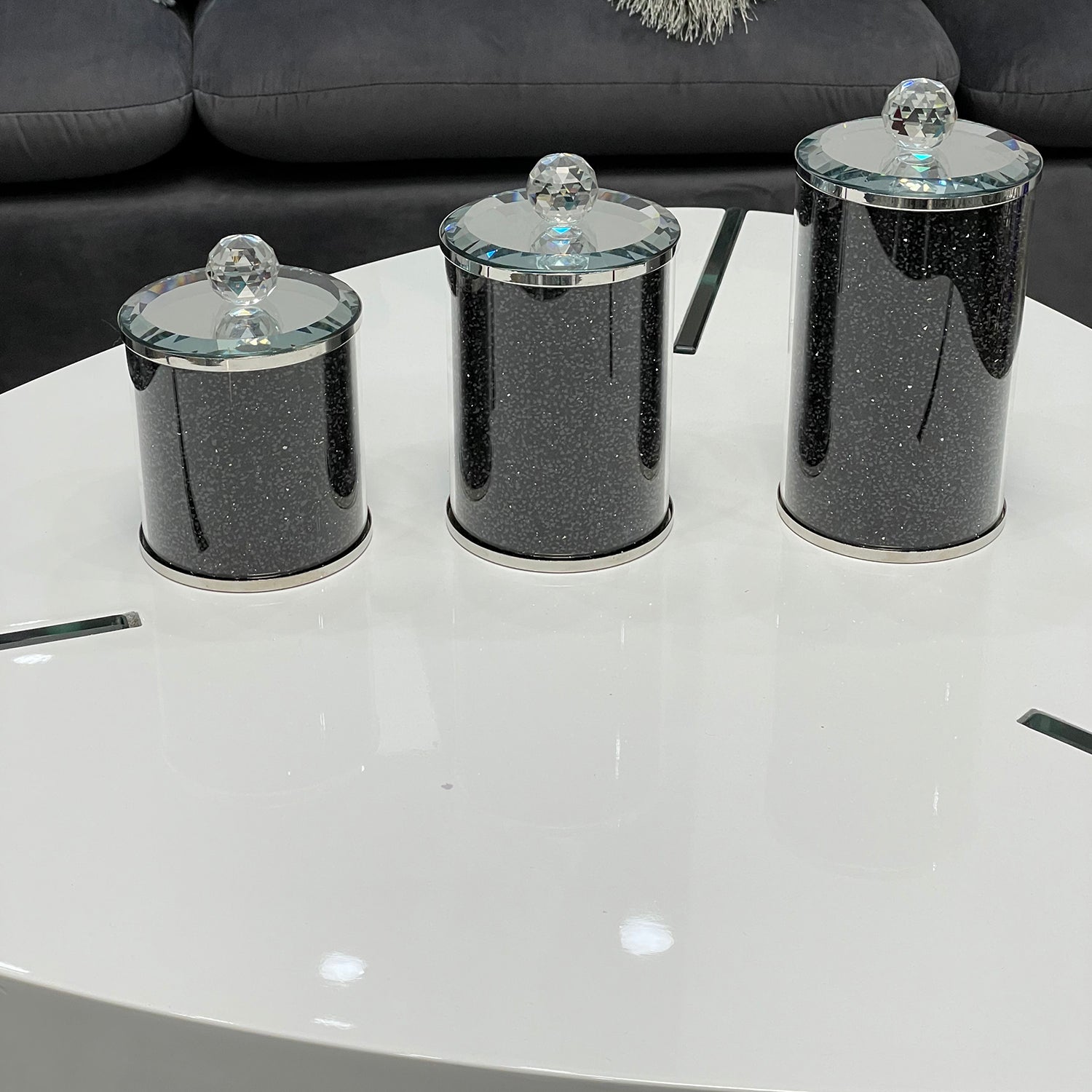 Ambrose Exquisite Three Glass Canister Set In Gift Box Black Glass