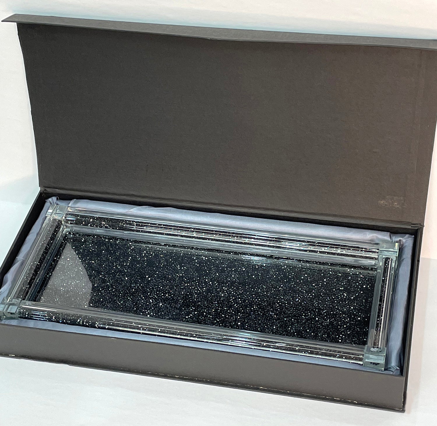 Ambrose Exquisite Medium Glass Tray In Gift Box Black Glass