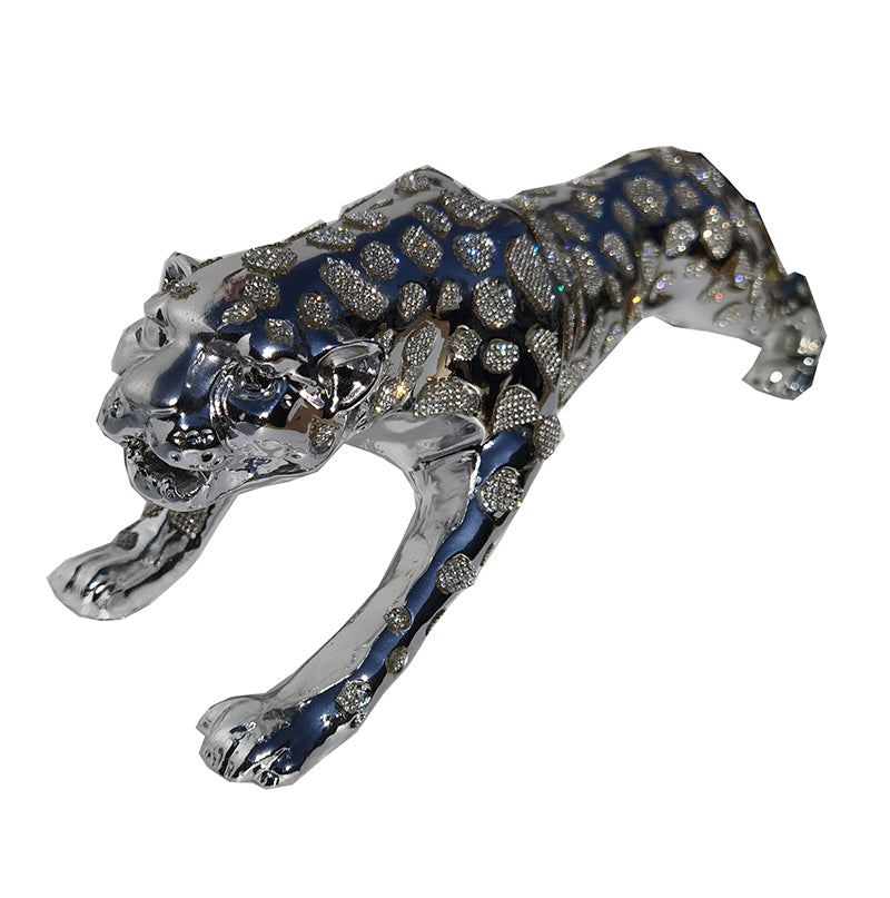Ambrose Diamond Encrusted Chrome Plated Panther 40"L X 8"W X 10"H Silver Polyresin