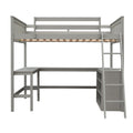 Full Size Loft Bed With Shelves And Desk, Wooden Loft Bed With Desk Gray Gray Solid Wood