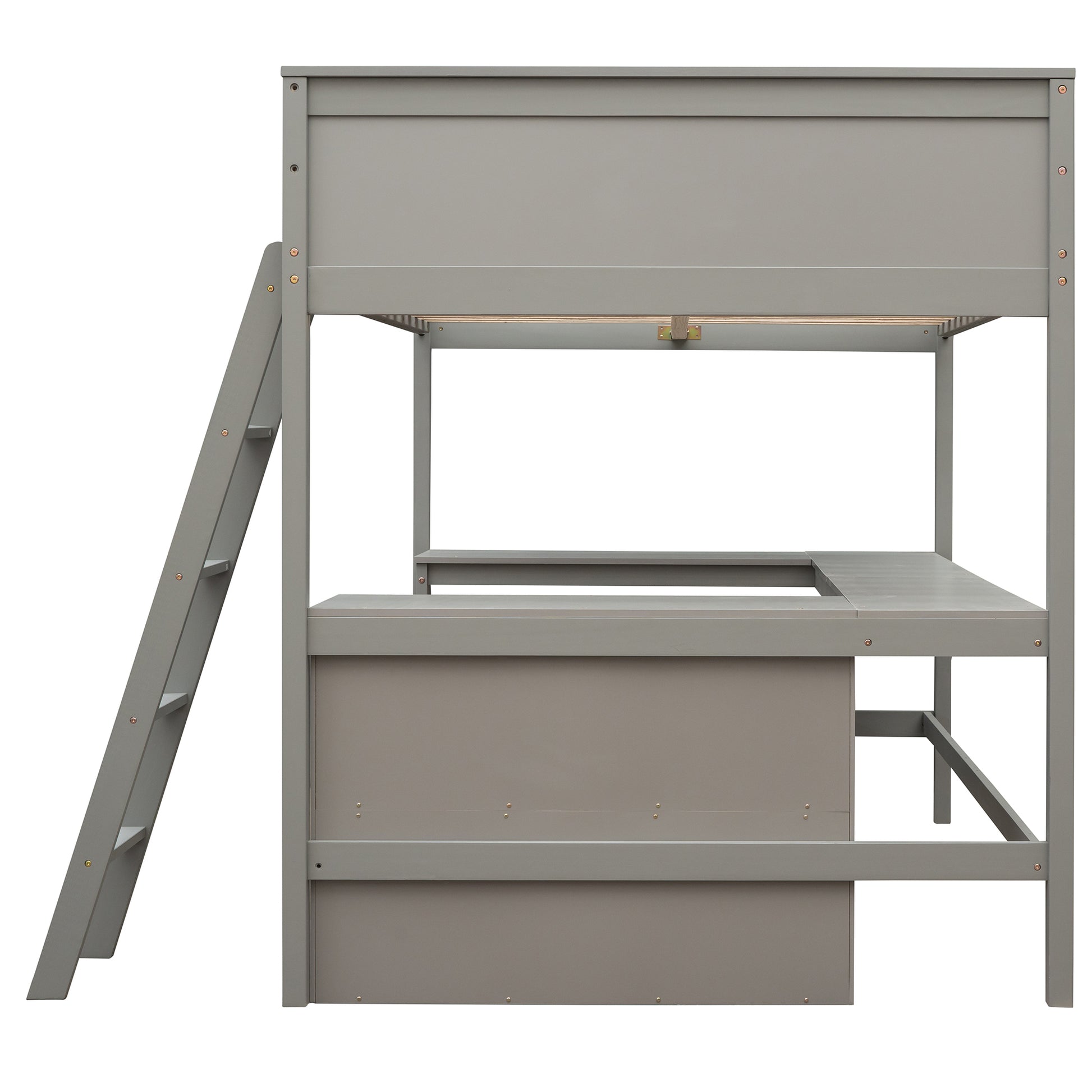 Full Size Loft Bed With Shelves And Desk, Wooden Loft Bed With Desk Gray Gray Solid Wood