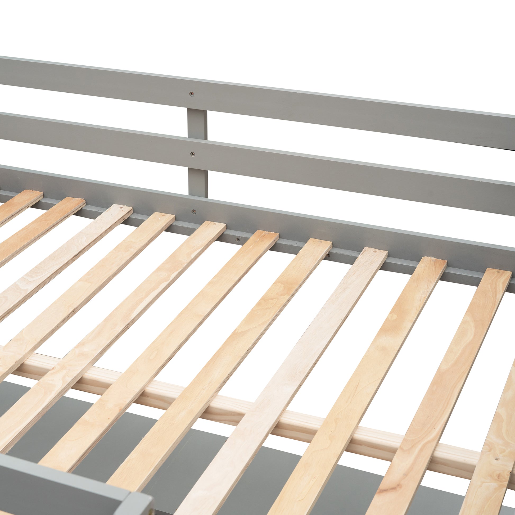 Full Size Loft Bed With Shelves And Desk, Wooden Loft Bed With Desk Gray Gray Solid Wood