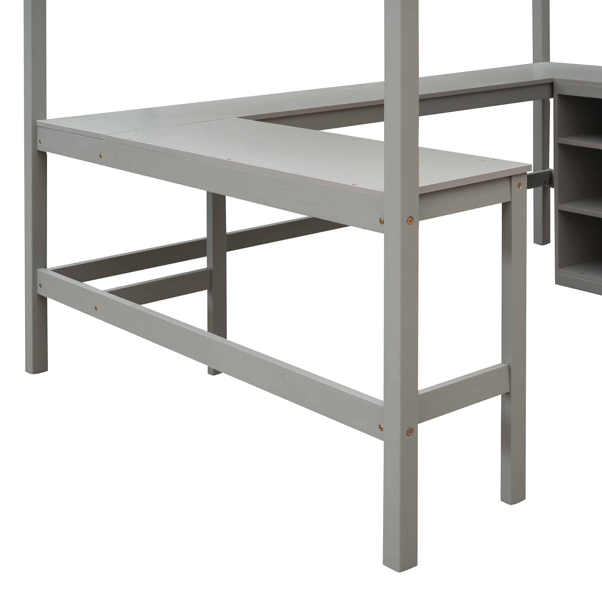 Full Size Loft Bed With Shelves And Desk, Wooden Loft Bed With Desk Gray Gray Solid Wood