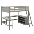 Full Size Loft Bed With Shelves And Desk, Wooden Loft Bed With Desk Gray Gray Solid Wood