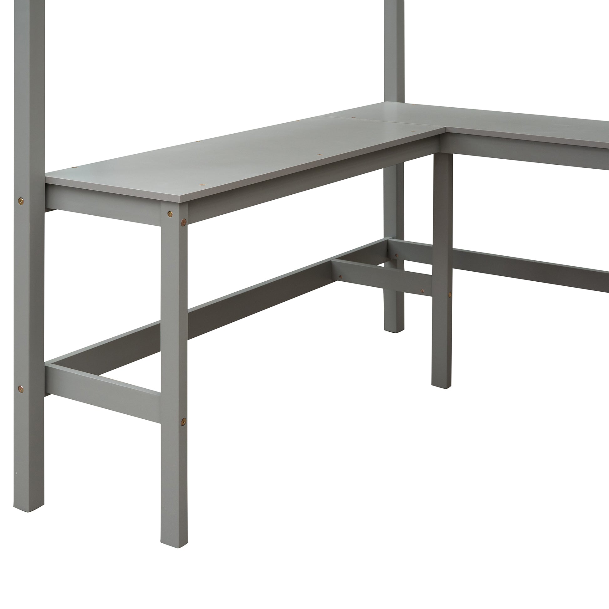 Full Size Loft Bed With Shelves And Desk, Wooden Loft Bed With Desk Gray Gray Solid Wood