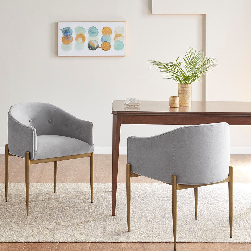Tufted Low Back Upholstered Arm Dining Chair Set Of 2 Grey Polyester
