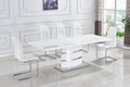 Expandable Glass Top Table With Butterfly Leaf, White Lacquer Mdf Base With Stainless Steel 70.9