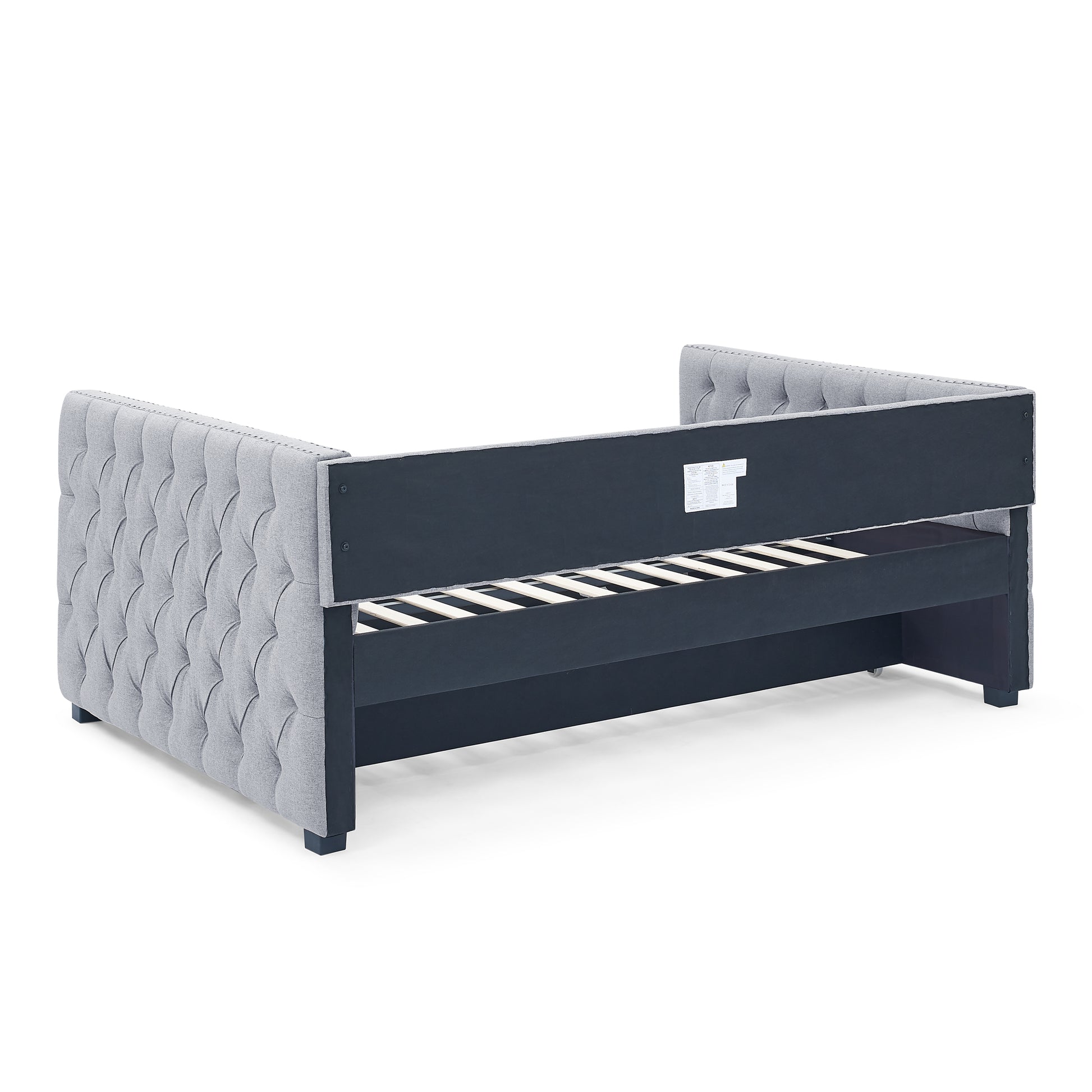 Daybed With Trundle Upholstered Tufted Sofa Bed, With Button And Copper Nail On Square Arms,Full Daybed & Twin Trundle, Grey 85"X57"X31.5" Grey Linen